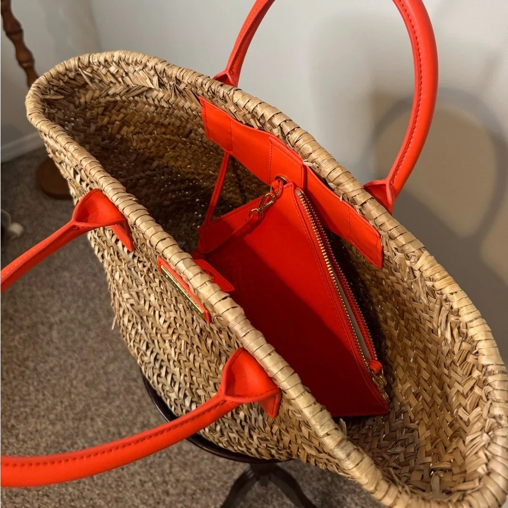 Melissa Odabash Woven Straw Tote with Bright Orange Handles - Picture 2 of 3